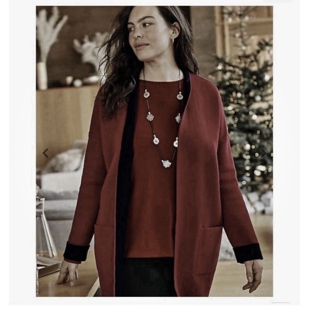 J Jill Reversible Red Black Open Front Pockets Longline Cardigan Sweater 3X New